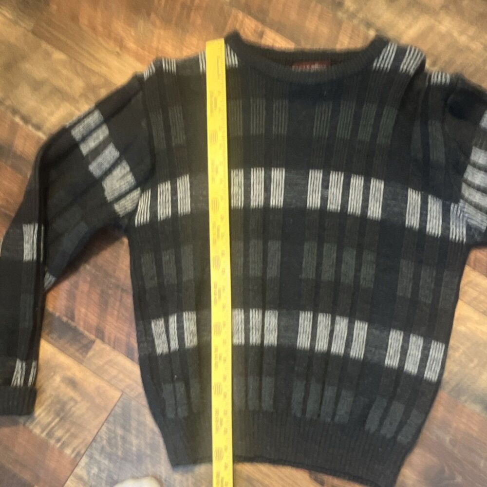 Vintage Eagle Point Men's Black Gray Striped Knit Crew Neck Sweater large#4 - Picture 4 of 5